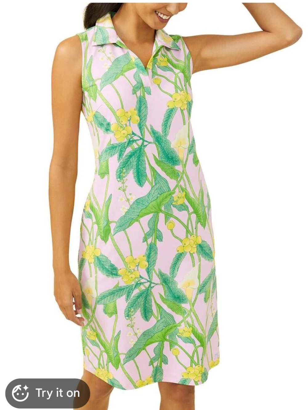 J. McLaughlin Ayla Pink and Green Lily Frond Floral Print Collared Dress XL
